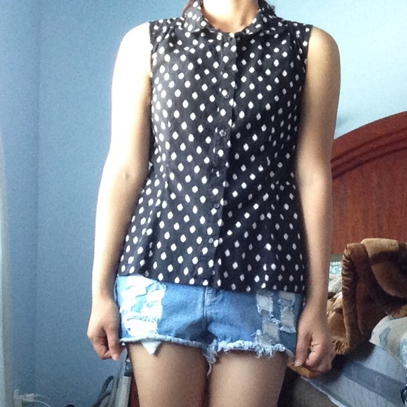 Peter Pan Collar Polka Dot Button Up w/ Peplum