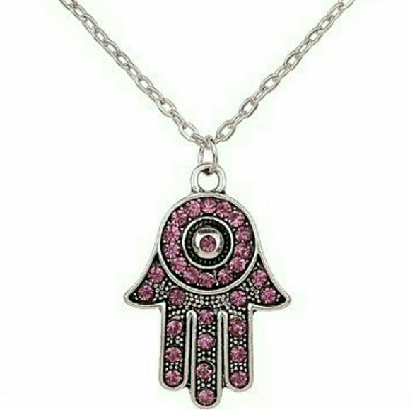 Pink Crystal Hand Necklace New