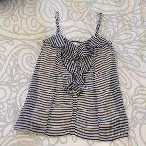 Navy stripe ruffle tank top