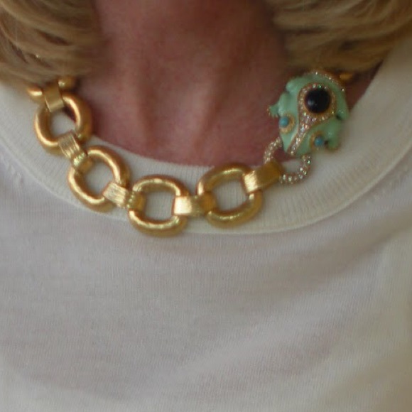 J. Crew enamel frog necklace gold & pave crystals