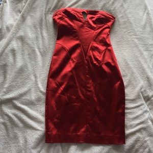 Red strapless keyhole dress