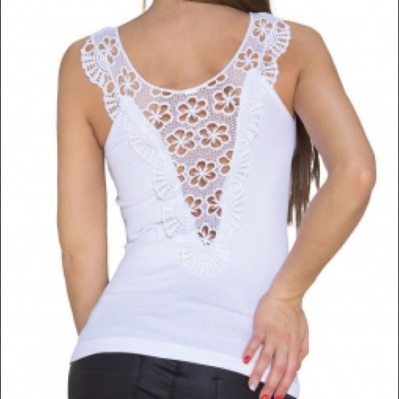 Sexy White Open Back Lace Tank Top