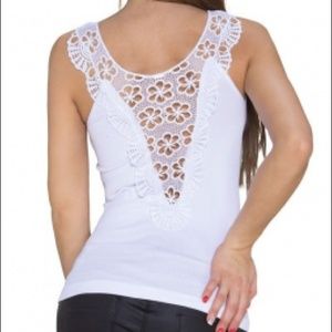 Sexy White Open Back Lace Tank Top