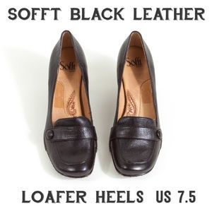 SOFFT Black Leather Loafer Pump Pinup Heels 7.5