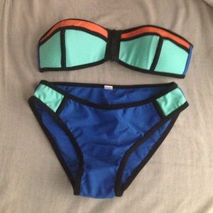 Multi color bikini with front close zipper