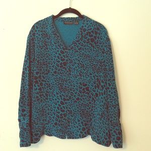 Teal Leopard Print Silk Zipper Top