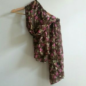Brown and pink rose scarf
