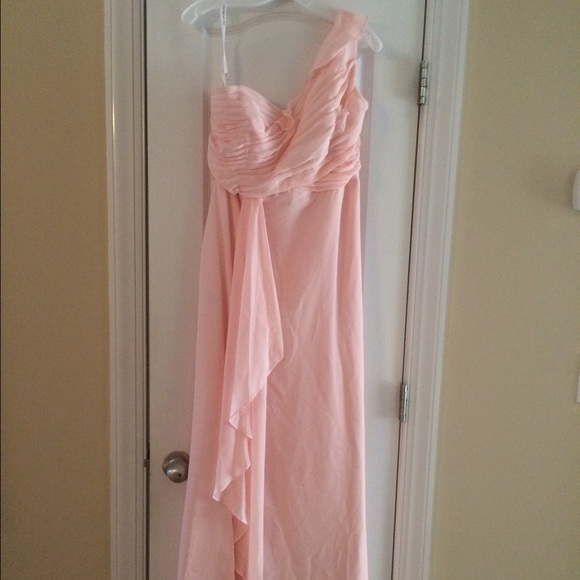 David's Bridal One Shoulder Chiffon Gown - Petal