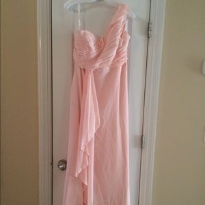 David's Bridal One Shoulder Chiffon Gown - Petal