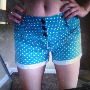 Teal Polka Dot High Waisted Shorts