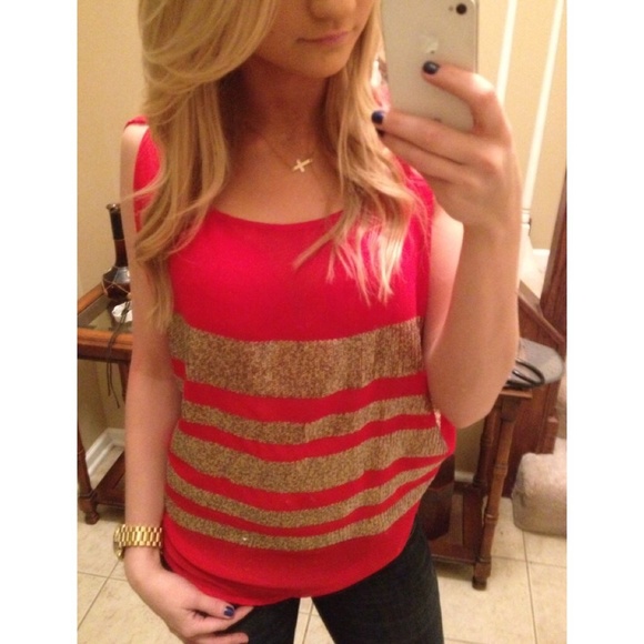 Red and Gold Sequined Dress Top