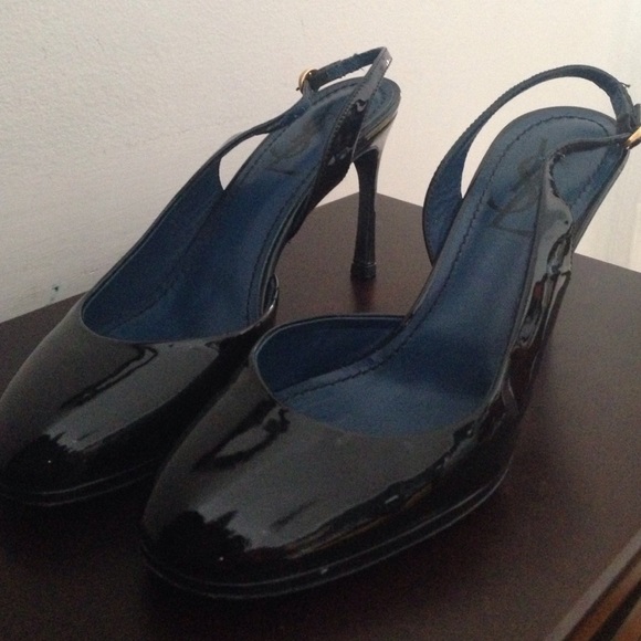 YSL 3" black slingback pumps