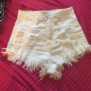 White. destroyed High Waisted Shorts
