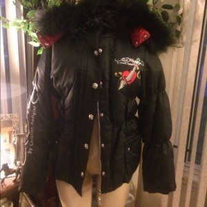 Ed Hardy coat new without tag hood comes off
