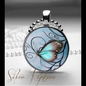Beautiful blue butterfly photo pendant necklace