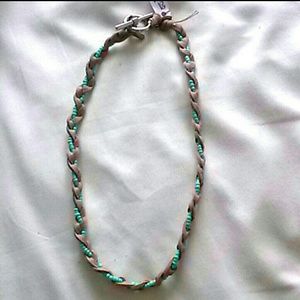 Brown leather and turquoise blue braided necklace