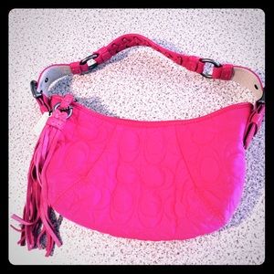 Coach Hot Pink Nylon Purse w C Logos, Fringe
