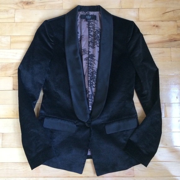 Tibi black velvet tuxedo blazer