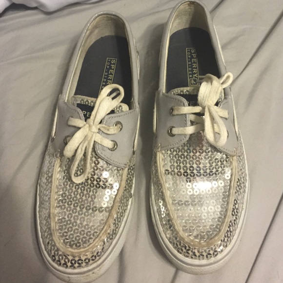 Silver sequin sperry boat shoes