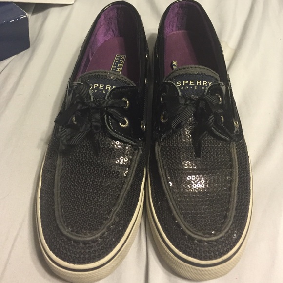 Black sequin sperrys