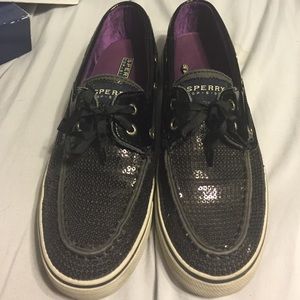 Black sequin sperrys