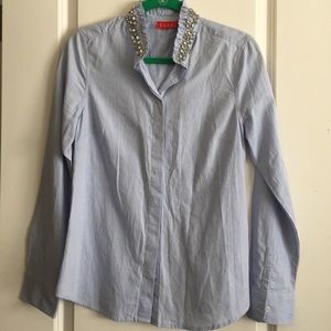 Elle JCrew dupe crystal collar button down