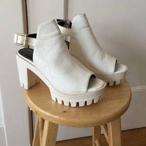 Privileged white open toe platform booties