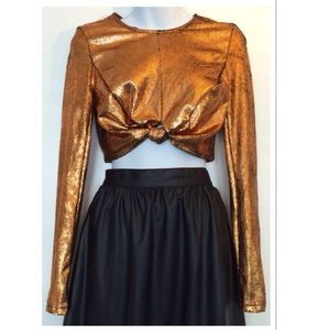NWOT🎉 LONG SLEEVE METALLIC SNAKE SKIN CROP TOP