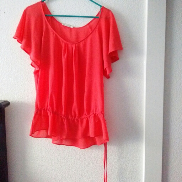 See-through coral  shirt