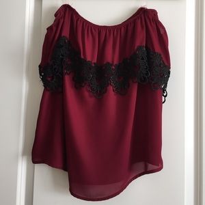 Garnet and black off the shoulder top