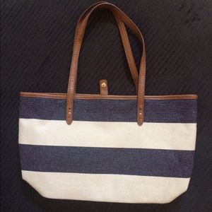 NWOT Tommy Hilfiger Blue Ivory Striped Canvas Bag