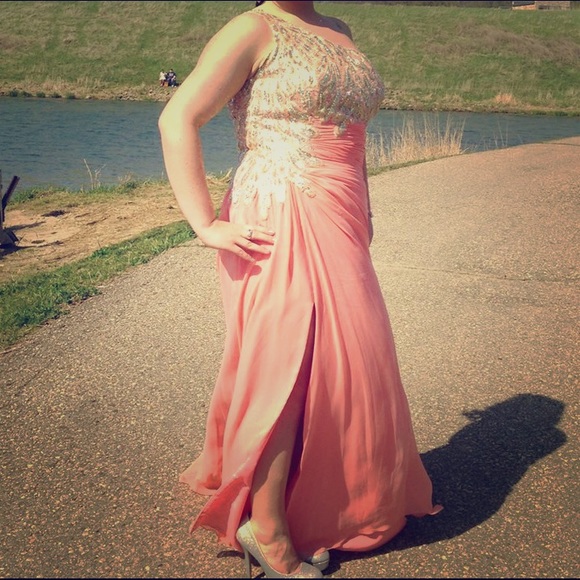 Coral Pink Sequins Prom Dress