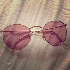 Rose Tinted Authentic Round Metal Ray-Ban Glasses