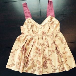Rebecca Taylor Gold/Burgundy Floral Silk Camisole