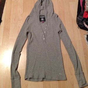 Hooded long sleeved waffle shirt