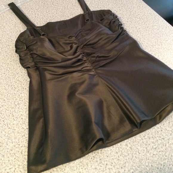 Limited Deep Brown Silky Camisole w Ruching - Picture 3 of 4