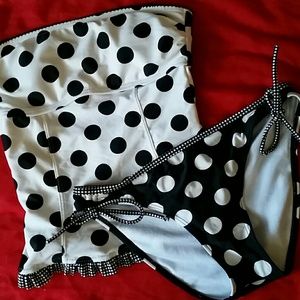 Polka Dot Ruffled Tankini Top & Bottoms
