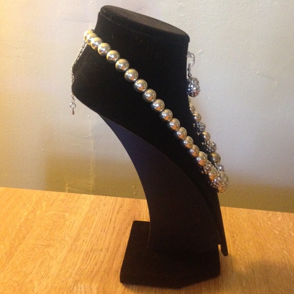 Silver and Rhinestone Necklace/Earring Set - Picture 2 of 3