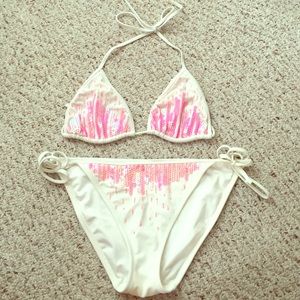 White Victoria Secret Bikini with Pink Sequins