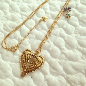 Betsey Johnson Wing Heart Pendant Necklace