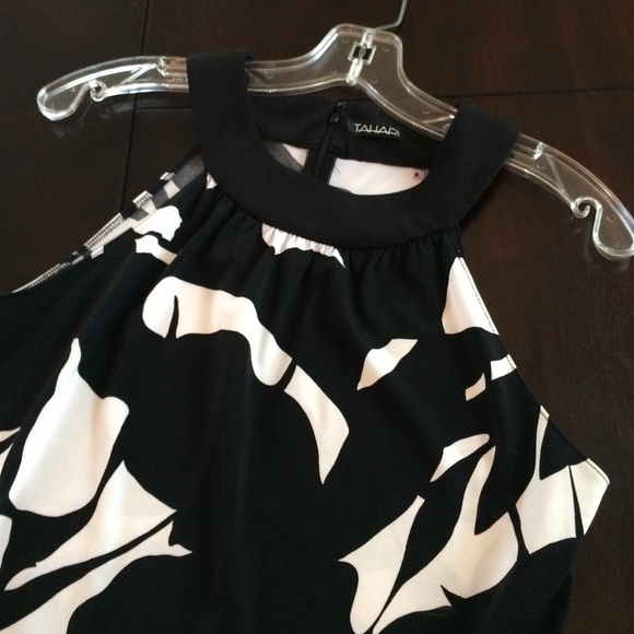 Tahari Black and White Abstract Print Halter Top - Picture 2 of 3