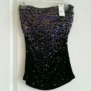 Express Black Purple sequin Strapless Tube Top SM