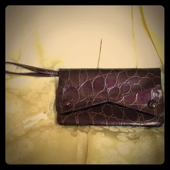 Brown Patent Leather Wristlet