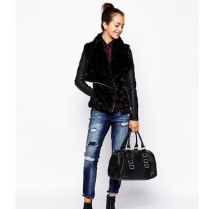 New Look Faux Fur Biker Jacket With Faux Leather