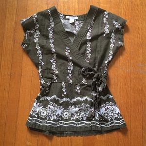 Olive green sequined floral top