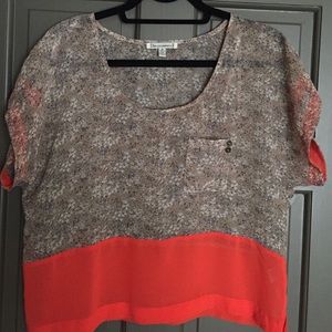 Floral and Orange Sheer Top