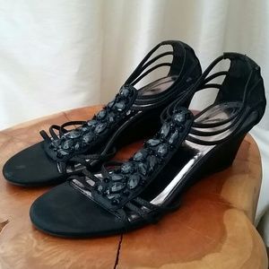 Black Low heeled Jeweled Strappy Shoes