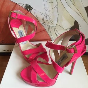 Jimmy Choo Fuchsia Patent Leather Platform Sandal