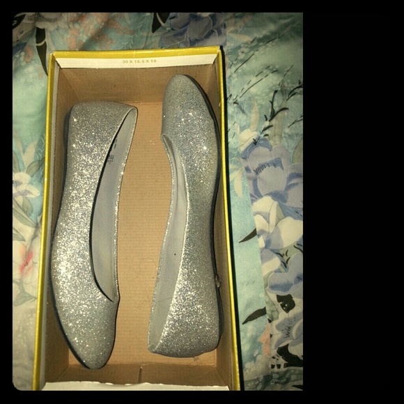 Silver glitter flats