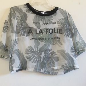 Sheer tropical print crop top